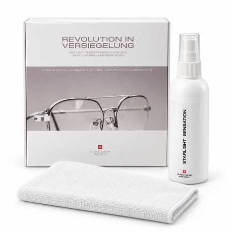 Brillenpflege clean & seal 100 ml mit Verpackungsbox und Reinigungstüchern