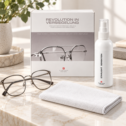clean & seal Brillenpflege mit Brille, Spray und Reinigungstuch